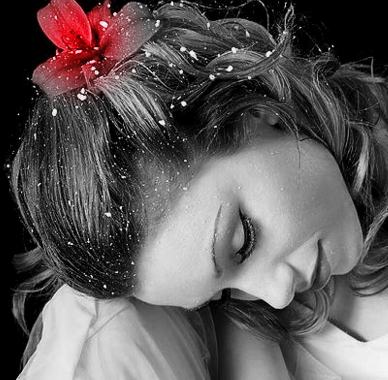 Woman with Red Flower — Black, Serene