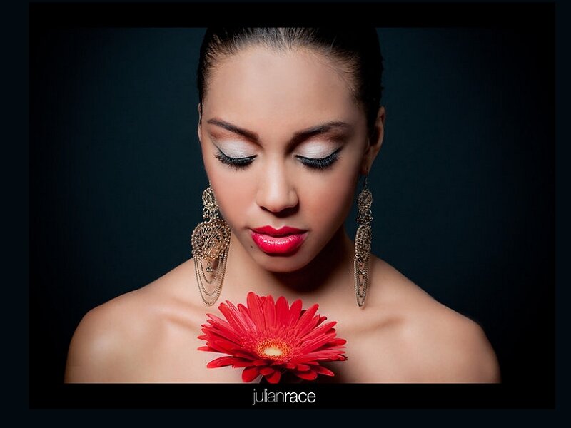 Woman with Red Flower — Dramatic, Photograph, Earrings