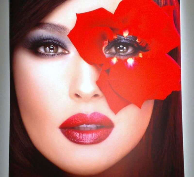 Woman with Red Flower — Dramatic, Photograph, Eye Makeup