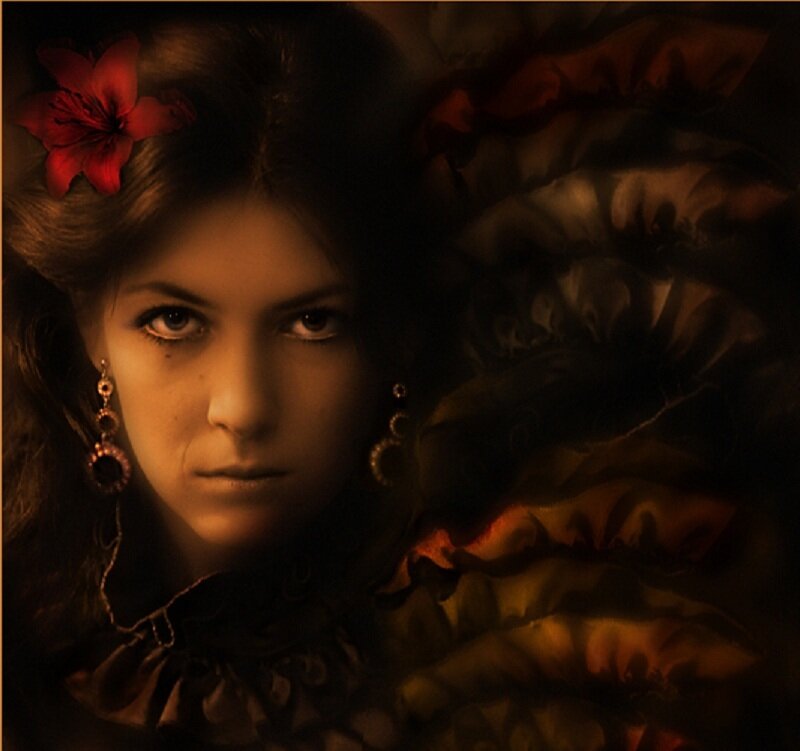 Woman with Red Flower — Dramatic