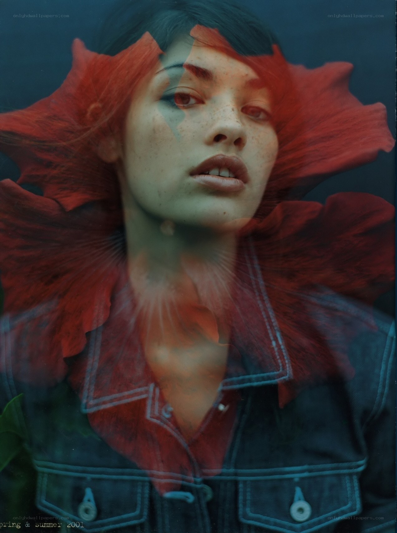 woman with red flower overlay