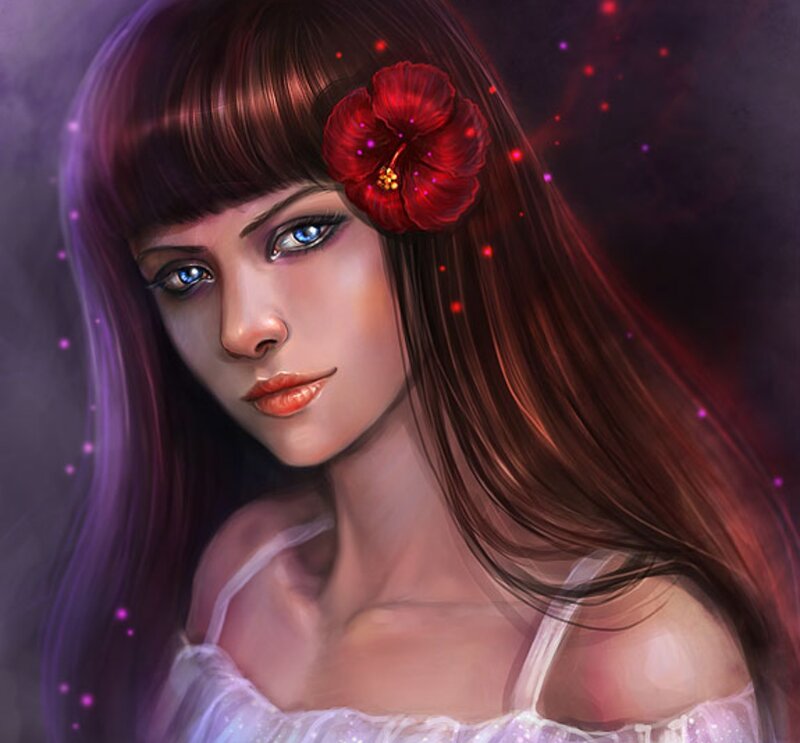Woman with Red Flower — Purple