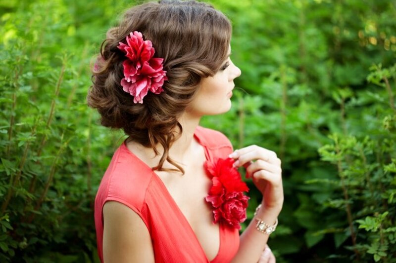 Woman with Red Flower — Serene, Afternoon, Photograph
