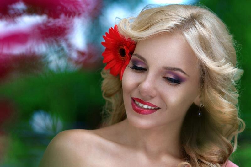 Woman with Red Flower — Serene, Afternoon