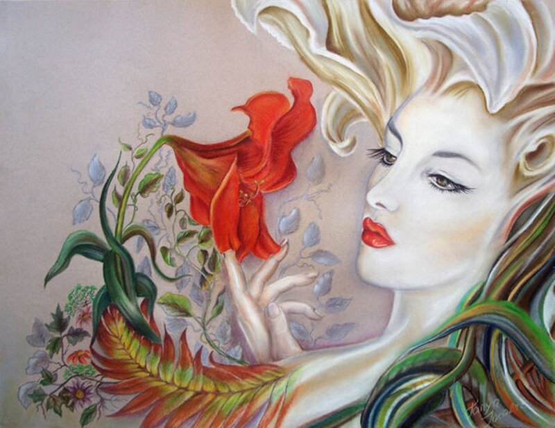 Woman with Red Flower — Serene
