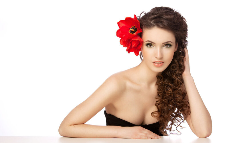 Woman with Red Flower — White, Calm