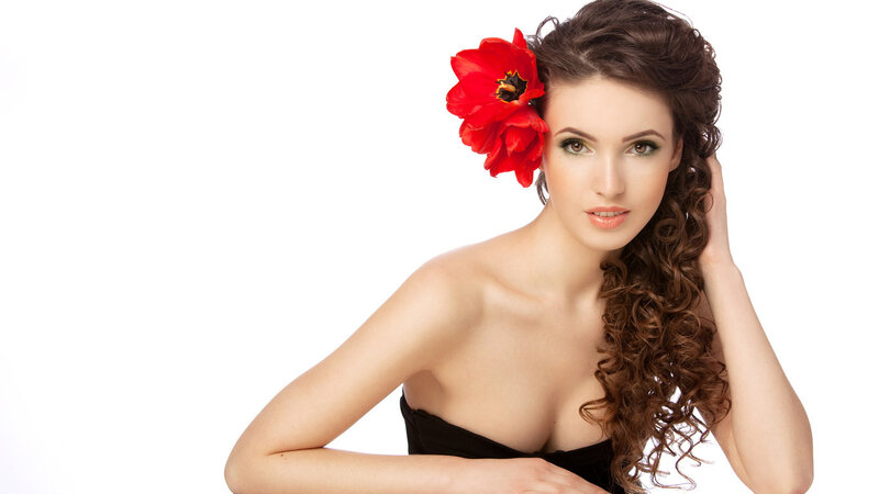 Woman with Red Flower — White