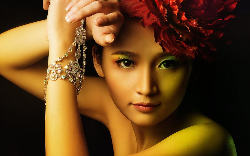 Woman with Red Flower — Yellow
