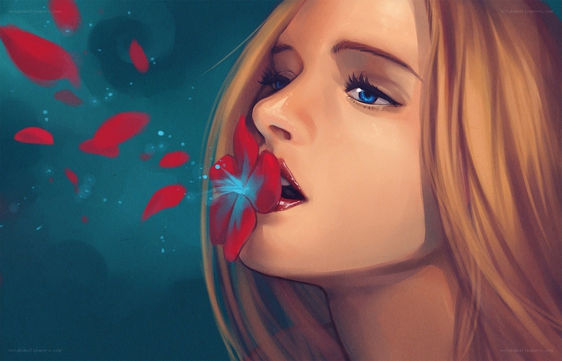woman with red flower