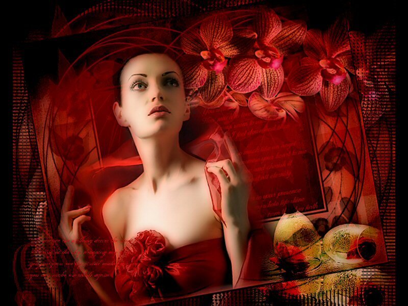 woman with red flowers