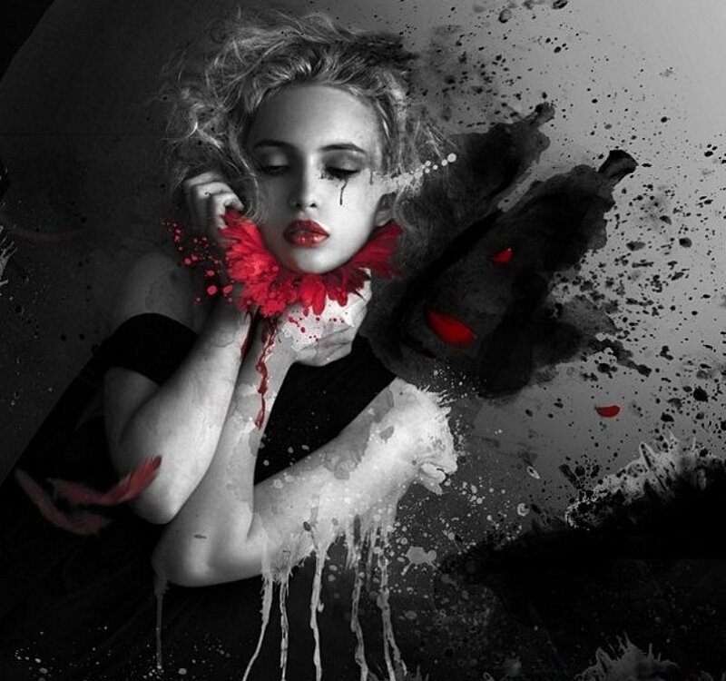 Woman with Red Flowers — Black, Dramatic