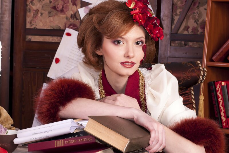 Woman with Red Flowers — Dramatic, Photograph, Books