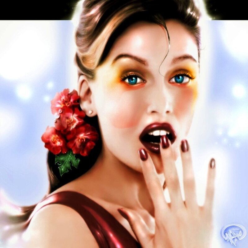 Woman with Red Flowers — Dramatic