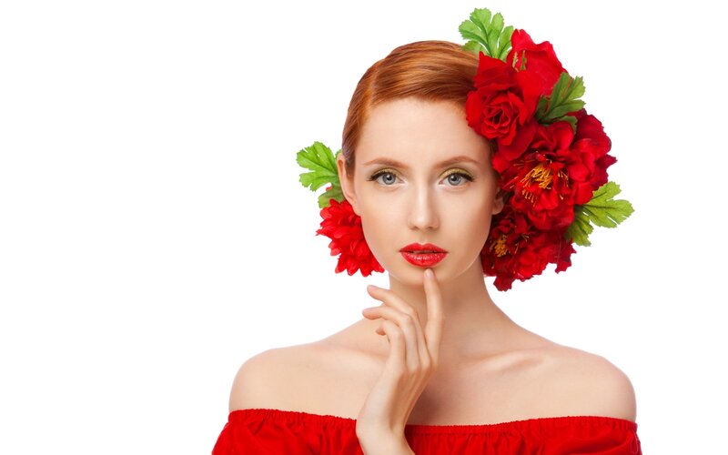 Woman with Red Flowers — Serene, Photograph