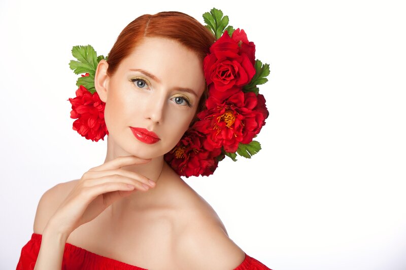 Woman with Red Flowers — Serene