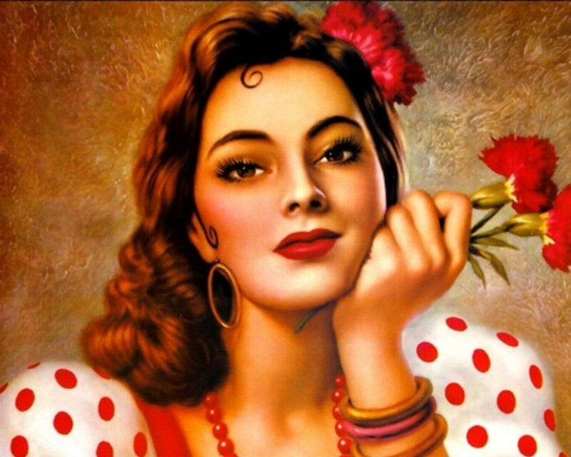 Woman with Red Flowers — White, Calm