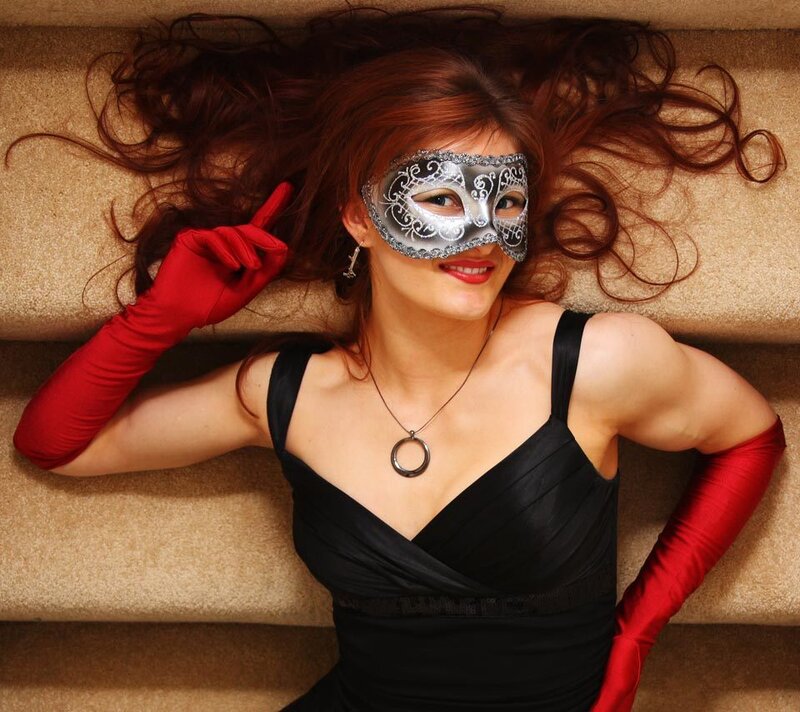 Woman with Red Gloves — Black, Dramatic