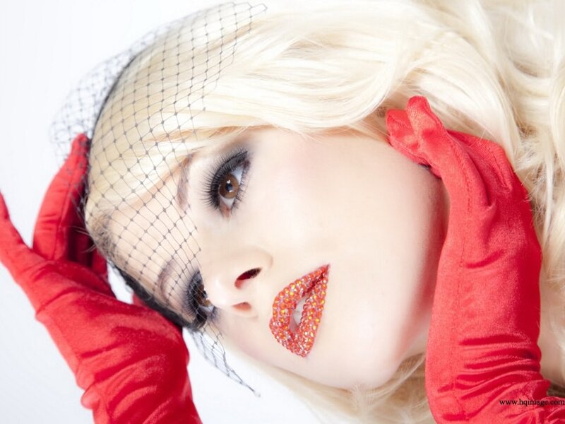 Woman with Red Gloves — Dramatic, Photograph