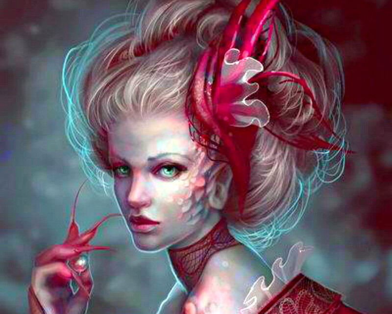 Woman with Red Hair Accessory — Dramatic, Digital Art
