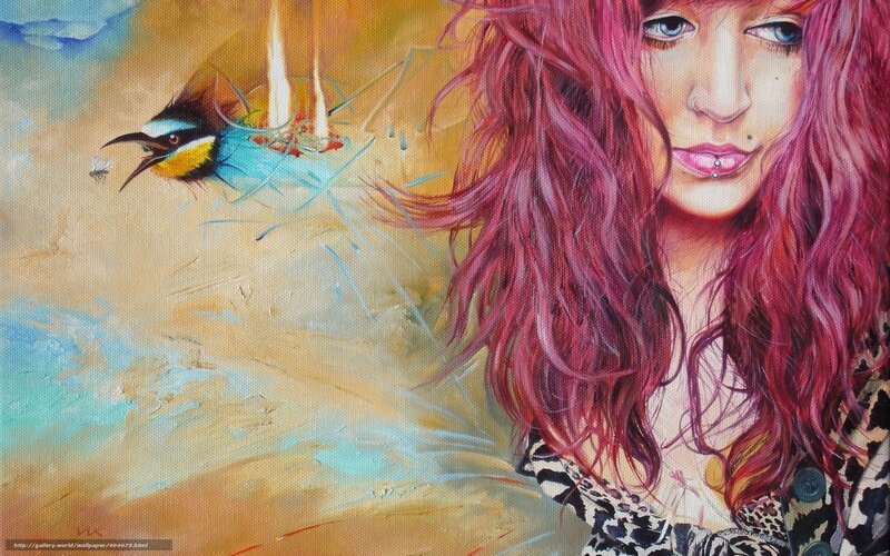 woman with red hair and bird