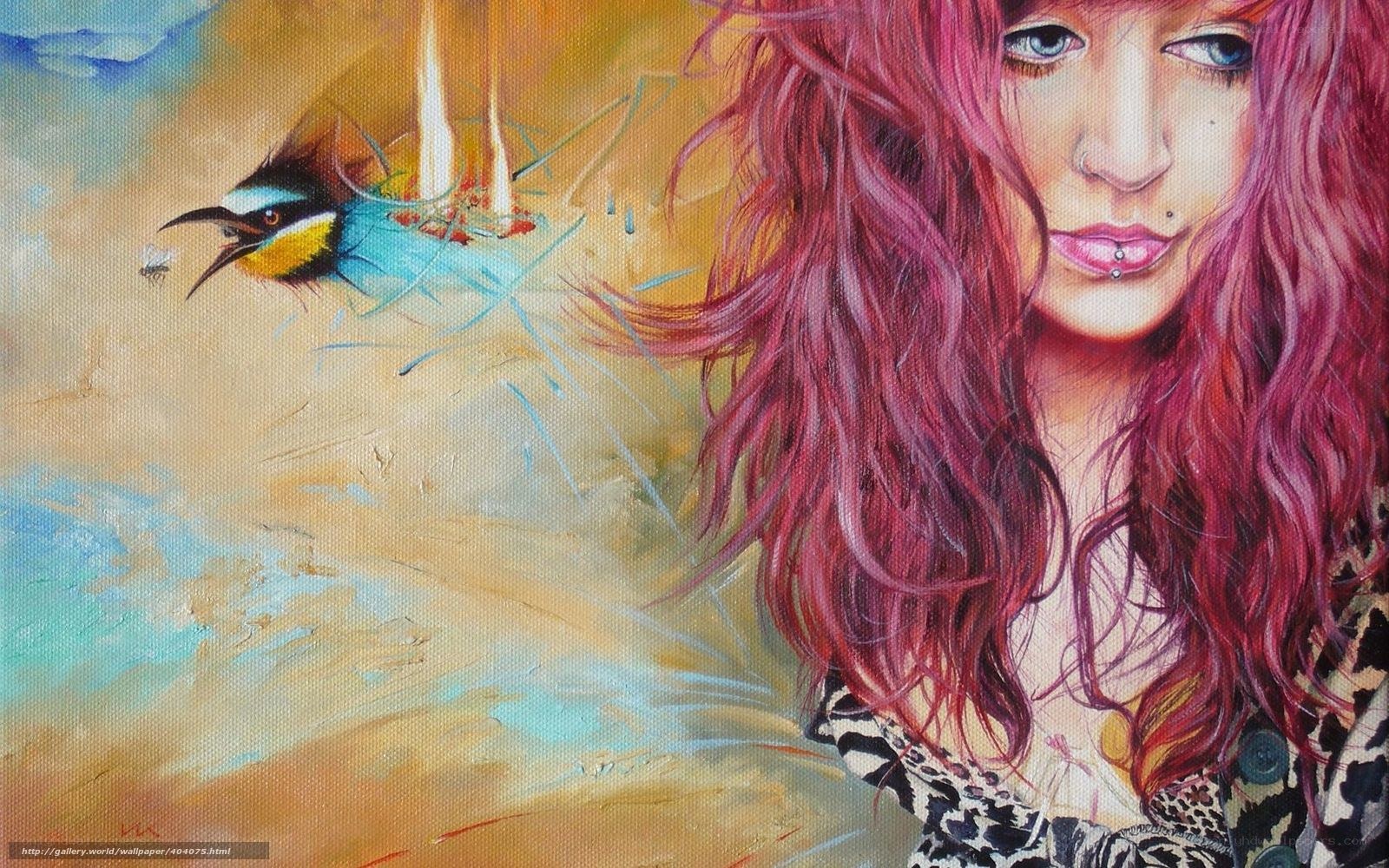 woman with red hair and bird
