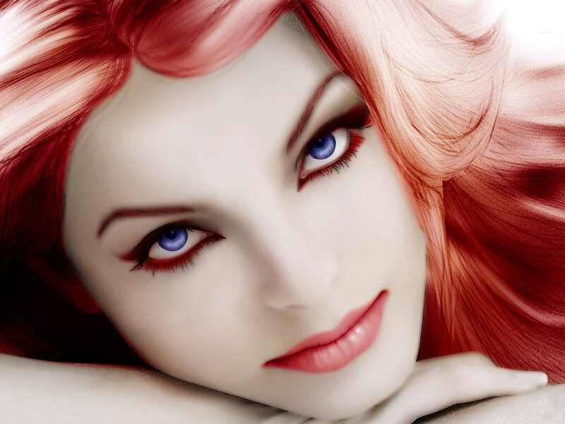 woman with red hair and blue eyes
