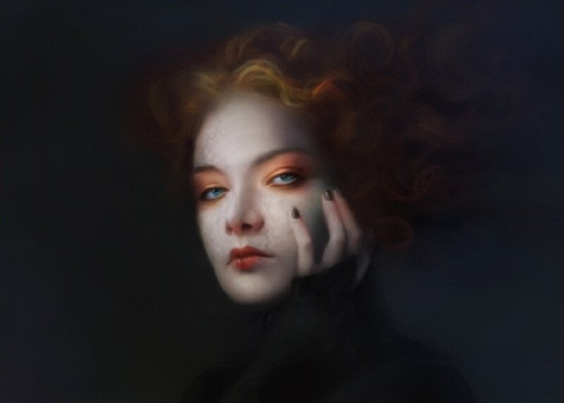woman with red hair and blue eyes