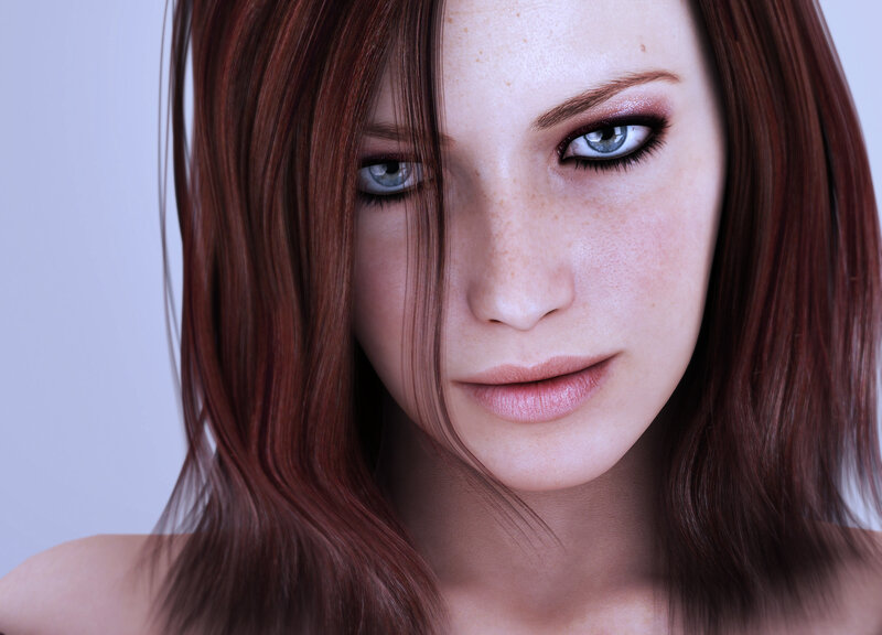 woman with red hair and blue eyes