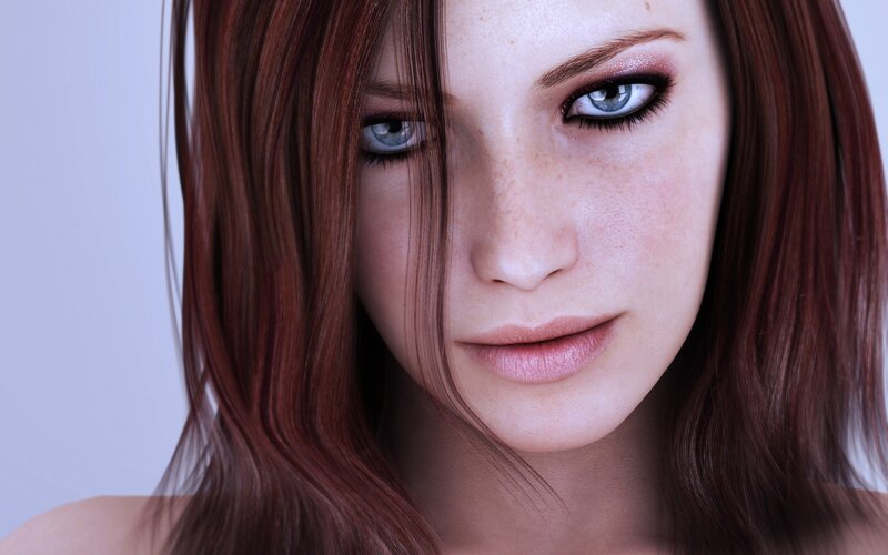 woman with red hair and blue eyes