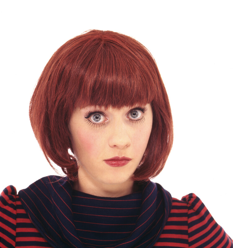 woman with red hair and blue eyes