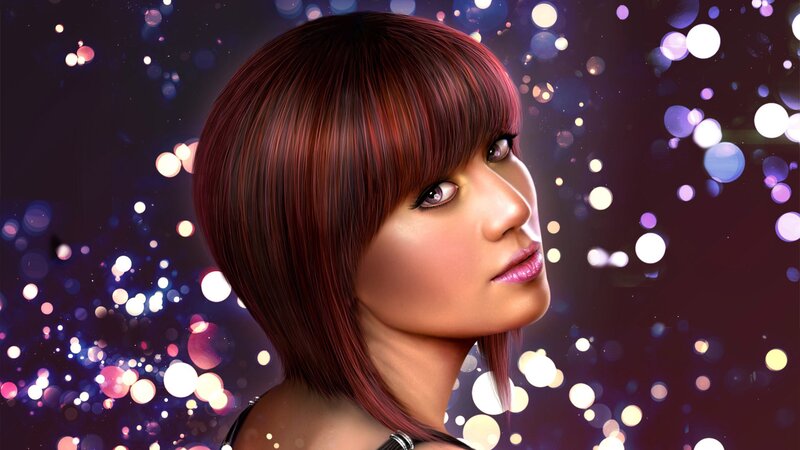 woman with red hair and bokeh background