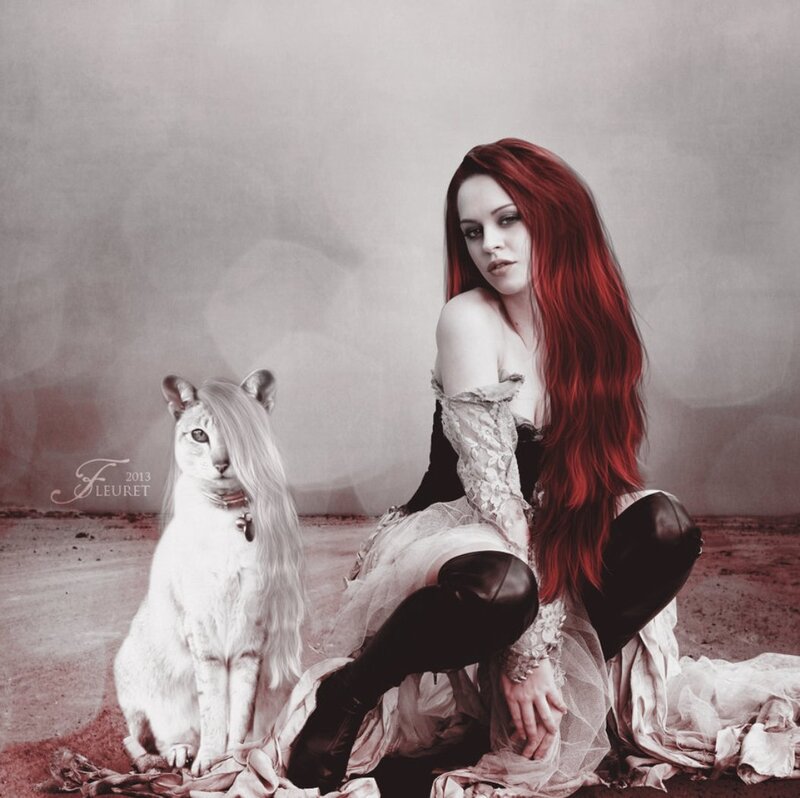 Woman with Red Hair and Cat — Dramatic
