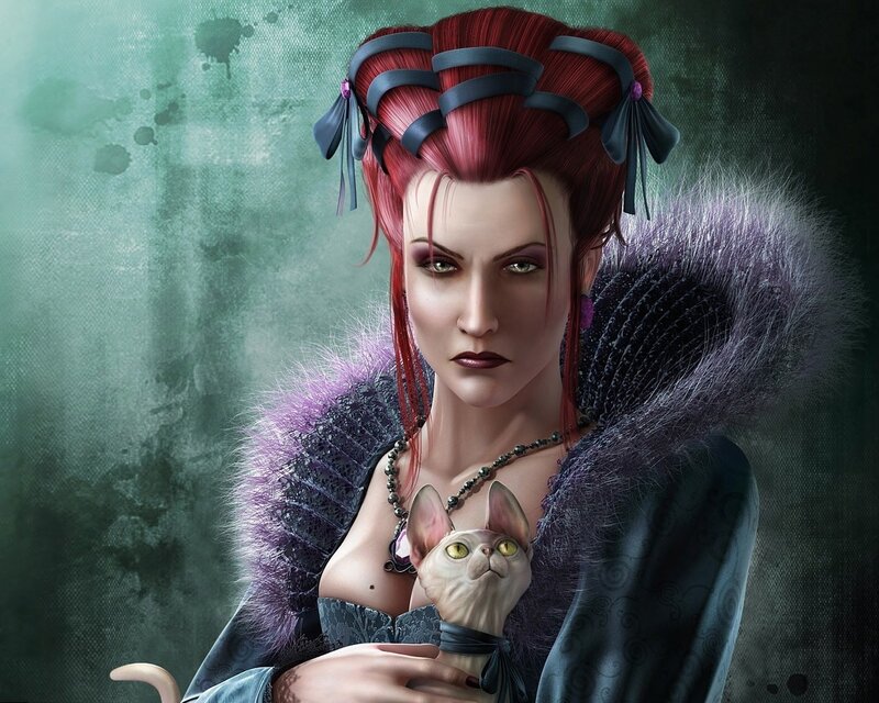Woman with red hair and cat