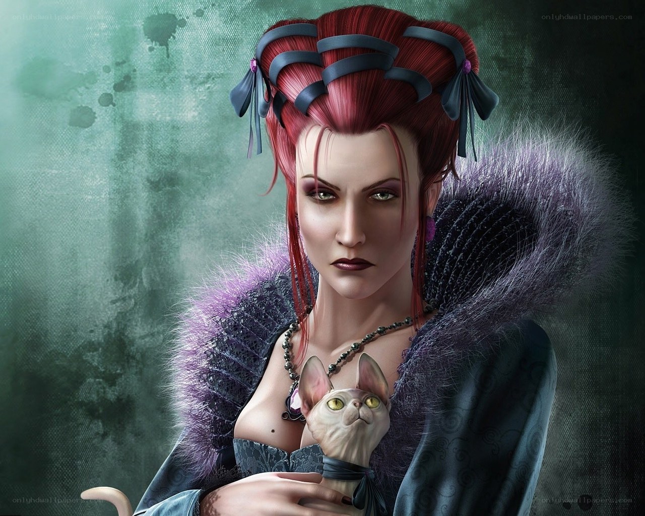 Woman with red hair and cat