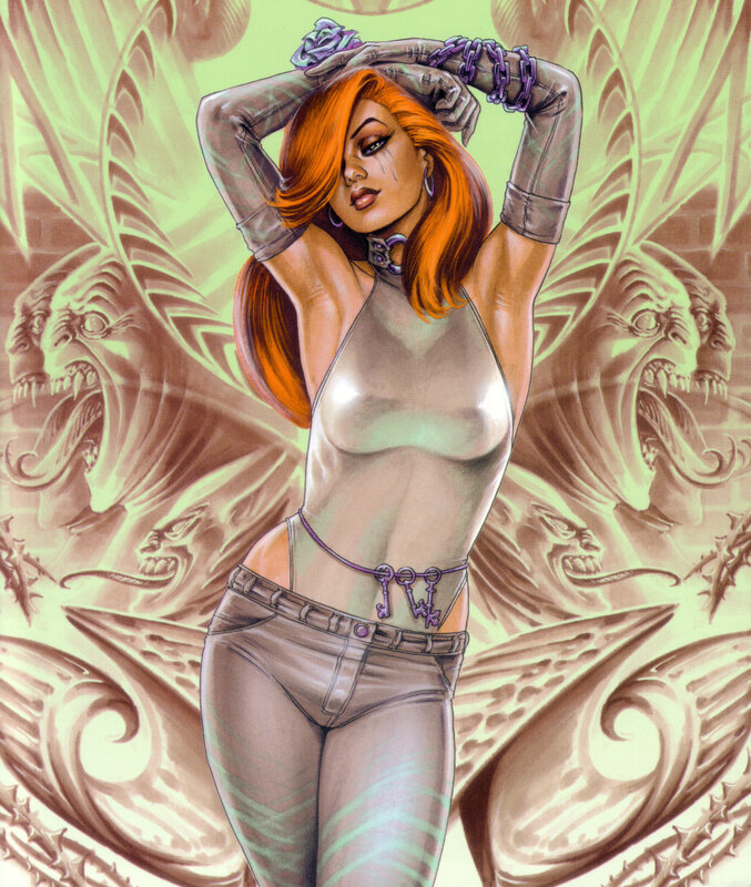 Woman with red hair and chains