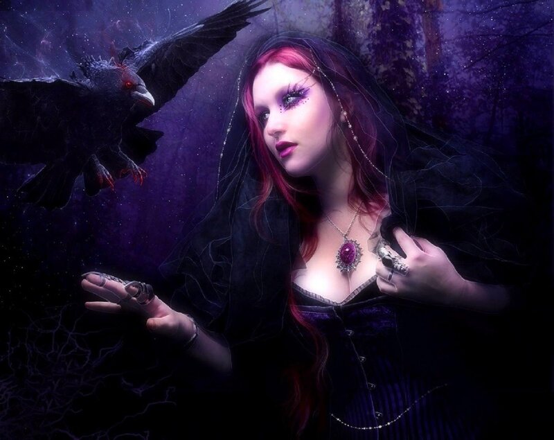 Woman with Red Hair and Crow — Purple