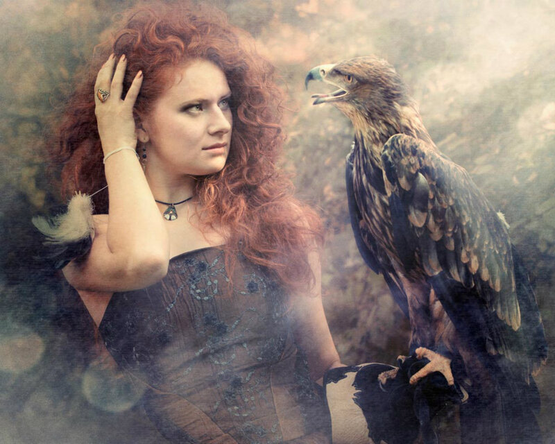 Woman with Red Hair and Eagle