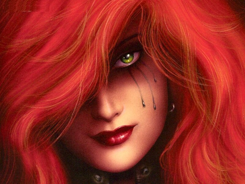 woman with red hair and green eyes