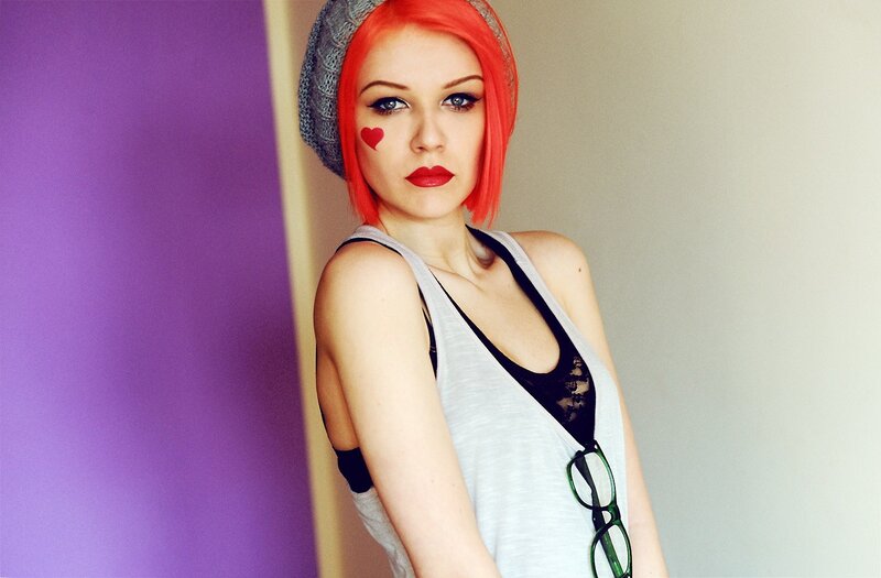 woman with red hair and heart