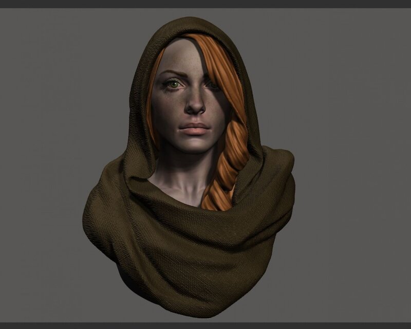 woman with red hair and hood