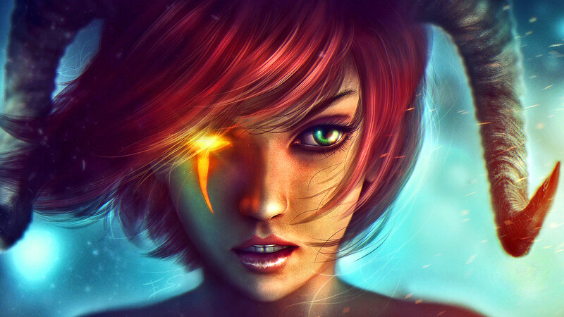 Woman with Red Hair and Horns — Dramatic