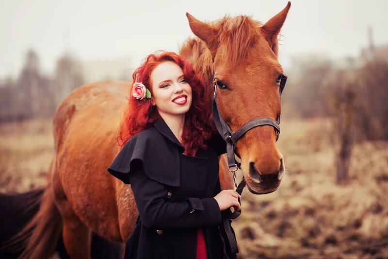 Woman with Red Hair and Horse — Calm