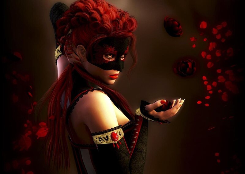 Woman with Red Hair and Mask — Dramatic