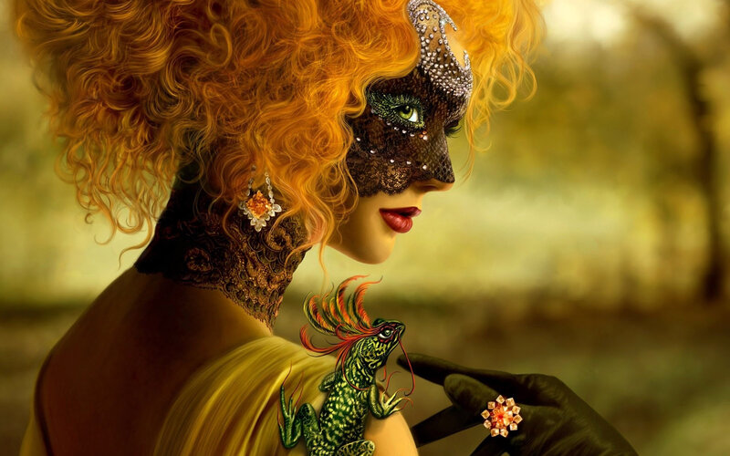 Woman with Red Hair and Mask — Yellow