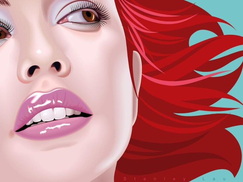 woman with red hair and pink lips