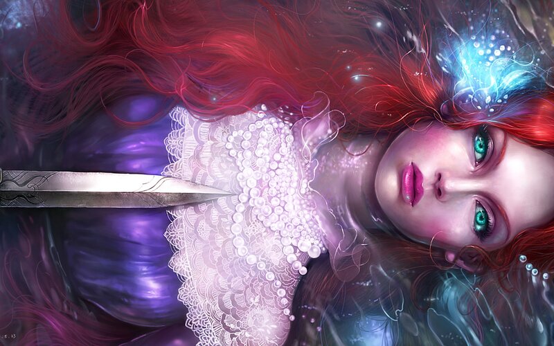 Woman with Red Hair and Sword — Dramatic