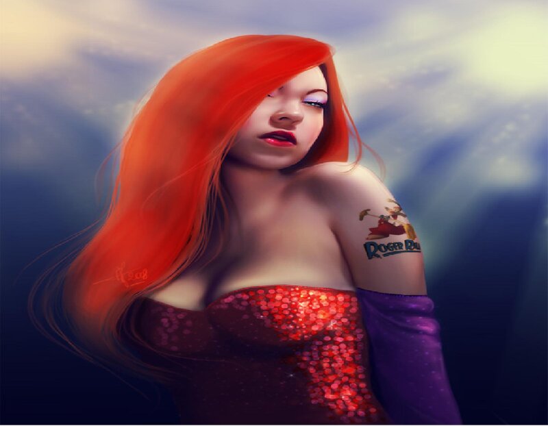 woman with red hair and tattoo