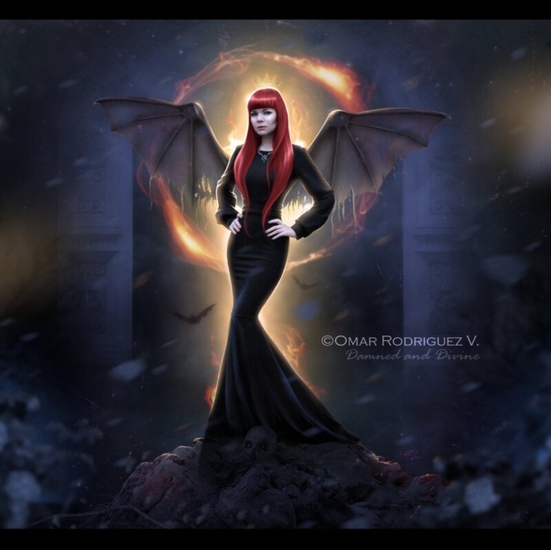 Woman with Red Hair and Wings — Black, Dramatic