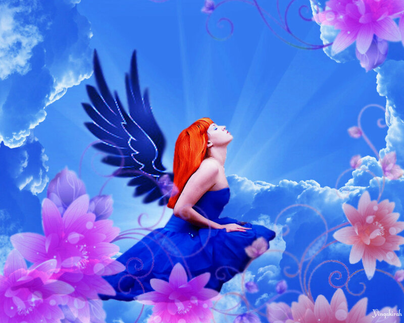 Woman with Red Hair and Wings — Blue, Serene