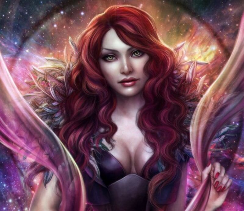 Woman with Red Hair and Wings — Dramatic, Digital Art, Galaxy
